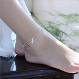 Silver 925 Leaf Double Layer Anklet for Women Girls