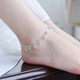 Silver 925 Anklets For Women Jewelry Bamboo Chain Bells Girl Bracelets