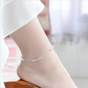 Silver 925 Anklets For Women Cube Ball Double Layer Bracelet Accessories