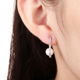 Silver U Shape Earrings with Big Simulated Pearl CZ Hoop