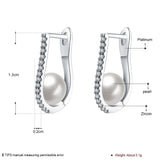 Silver U Shape Earrings with Big Simulated Pearl CZ Hoop
