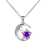 Silver Moon & Star Zircon Necklace for Women, Wedding Party Jewelry