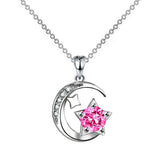 Silver Moon & Star Zircon Necklace for Women, Wedding Party Jewelry