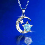 Silver Moon & Star Zircon Necklace for Women, Wedding Party Jewelry