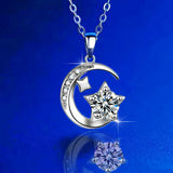 Silver Moon & Star Zircon Necklace for Women, Wedding Party Jewelry