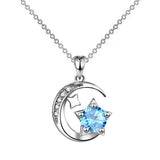 Silver Moon & Star Zircon Necklace for Women, Wedding Party Jewelry