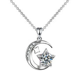 Silver Moon & Star Zircon Necklace for Women, Wedding Party Jewelry