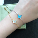 Silver Plated Shell Butterfly Charms Chain Bracelet