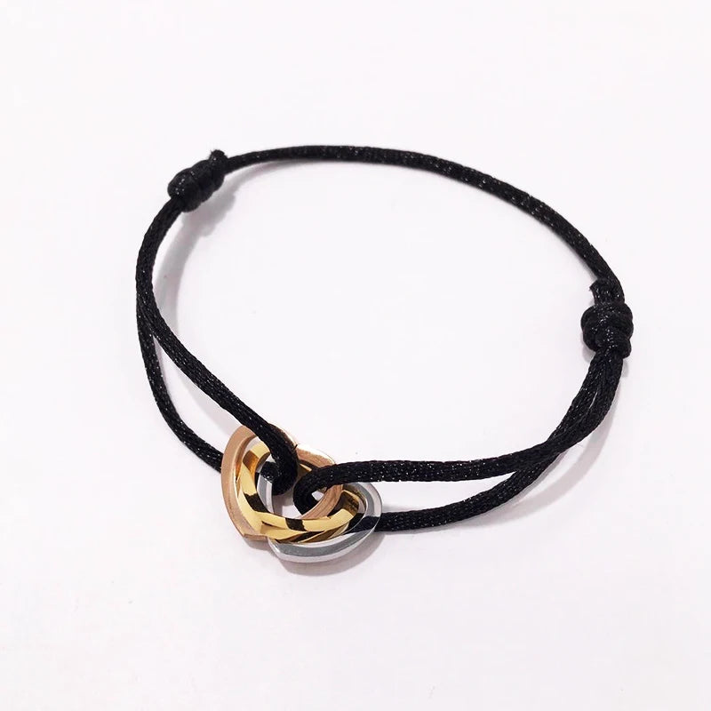 Tricolor Steel Heart Style Tricyclic 16 Colors Cotton Rope Bracelet