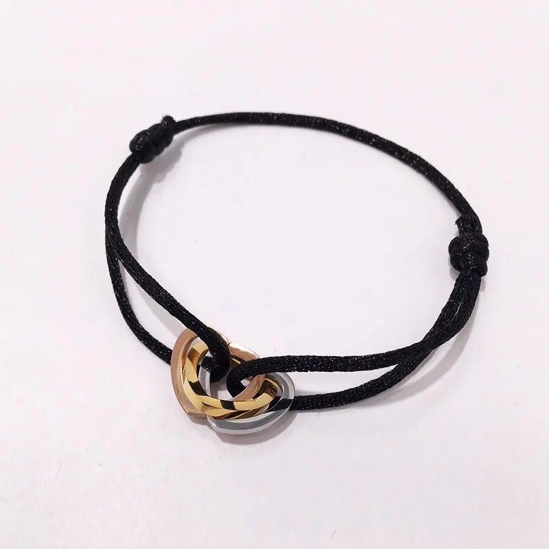 Tricolor Steel Heart Style Tricyclic 16 Colors Cotton Rope Bracelet