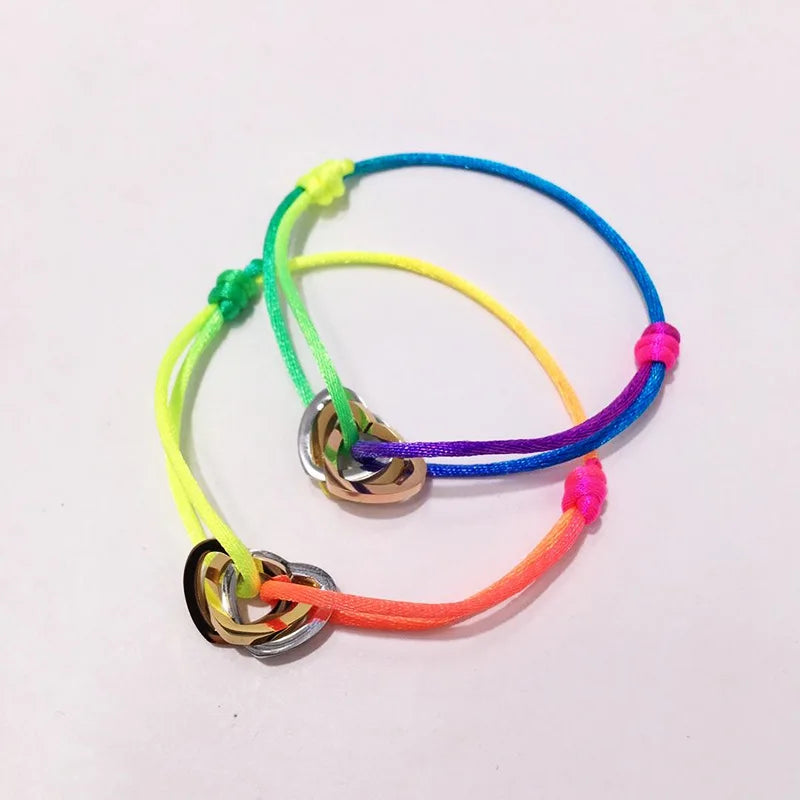 Tricolor Steel Heart Style Tricyclic 16 Colors Cotton Rope Bracelet