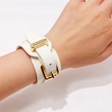Stainless Steel Buckle Wide PU Leather Bracelet Bangle