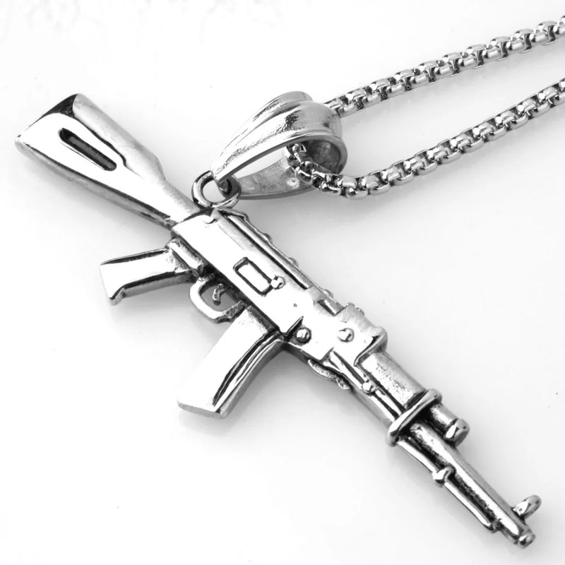 AK47 Gun Pendant Necklace Men's Biker Jewelry