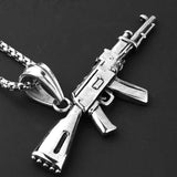 AK47 Gun Pendant Necklace Men's Biker Jewelry
