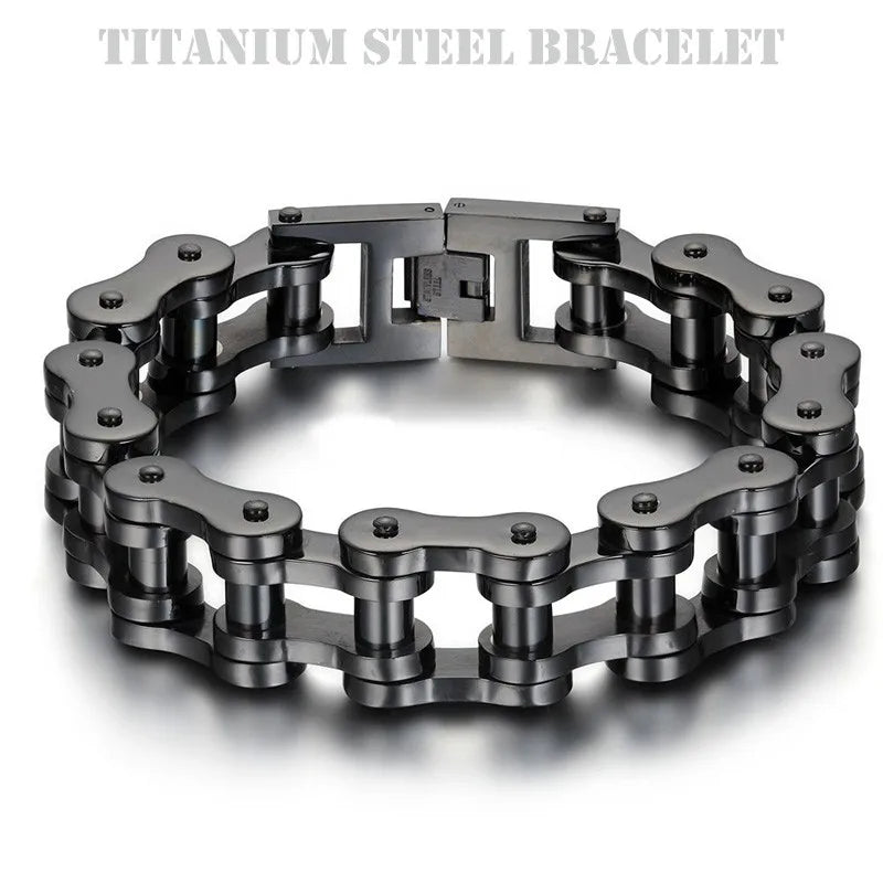 Titanium IP Plated Bicycle Chains Bracelets Punk Wristbands