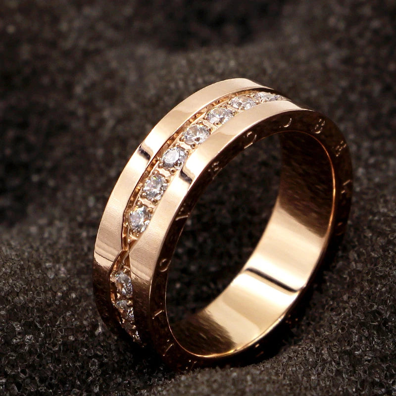 Titanium Steel Carving Zircon Rose Ring Wedding Jewelry Love Ring