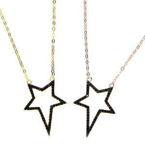 Uneven Star Cz Star Outline Jewelry 925 Sterling Silver Women Necklace