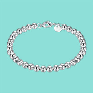 Sterling 925 Silver 6mm Beads Charm Bracelet Fine Jewelry
