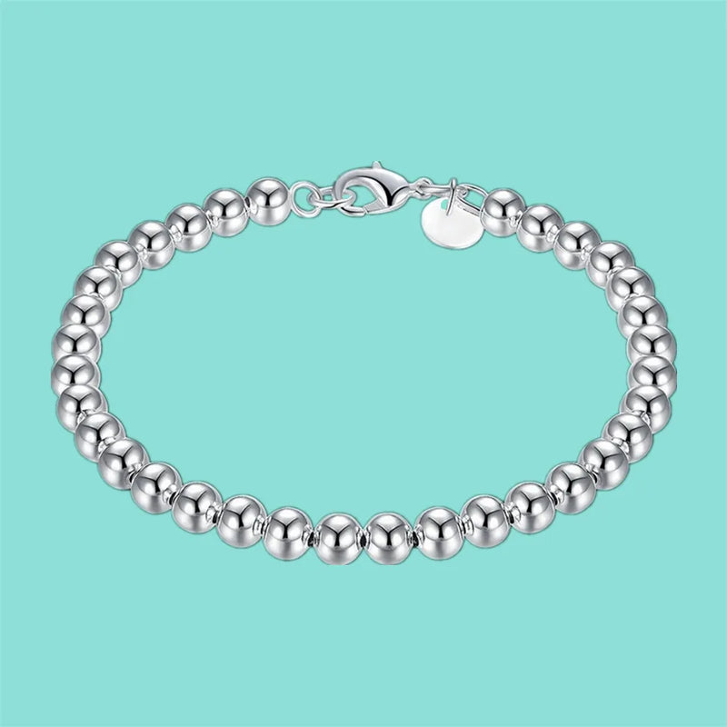 Sterling 925 Silver 6mm Beads Charm Bracelet Fine Jewelry