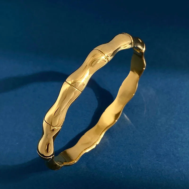 Top Wide & Narrow Bamboo Bangle 3 Stainless Steel Bracelet Bracelets for Women
