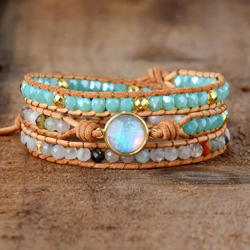 Women's Opal Stone Leather Wrap Bracelet