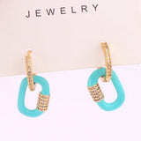 Women CZ Oval Hoop Earrings Copper Huggie Earring for Wedding