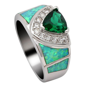 Women Fire Opal Ring Green Pink Cz Zircon Wedding Engagement Silver Love Promise