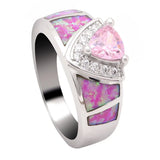 Women Fire Opal Ring Green Pink Cz Zircon Wedding Engagement Silver Love Promise