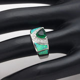Women Fire Opal Ring Green Pink Cz Zircon Wedding Engagement Silver Love Promise