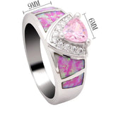 Women Fire Opal Ring Green Pink Cz Zircon Wedding Engagement Silver Love Promise
