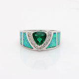 Women Fire Opal Ring Green Pink Cz Zircon Wedding Engagement Silver Love Promise