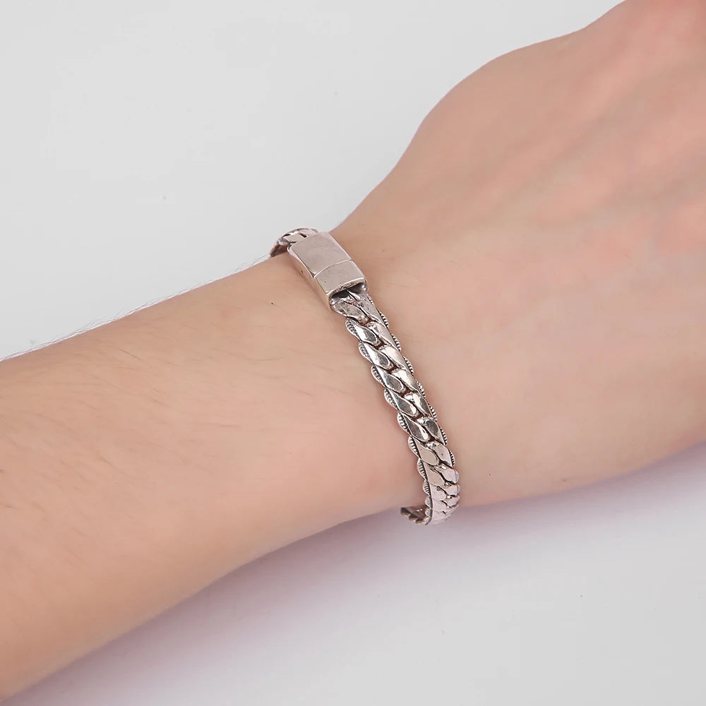 Women's Motor Bike Chain Motorcycle Chain Silver Buddha Bracelet Bangle