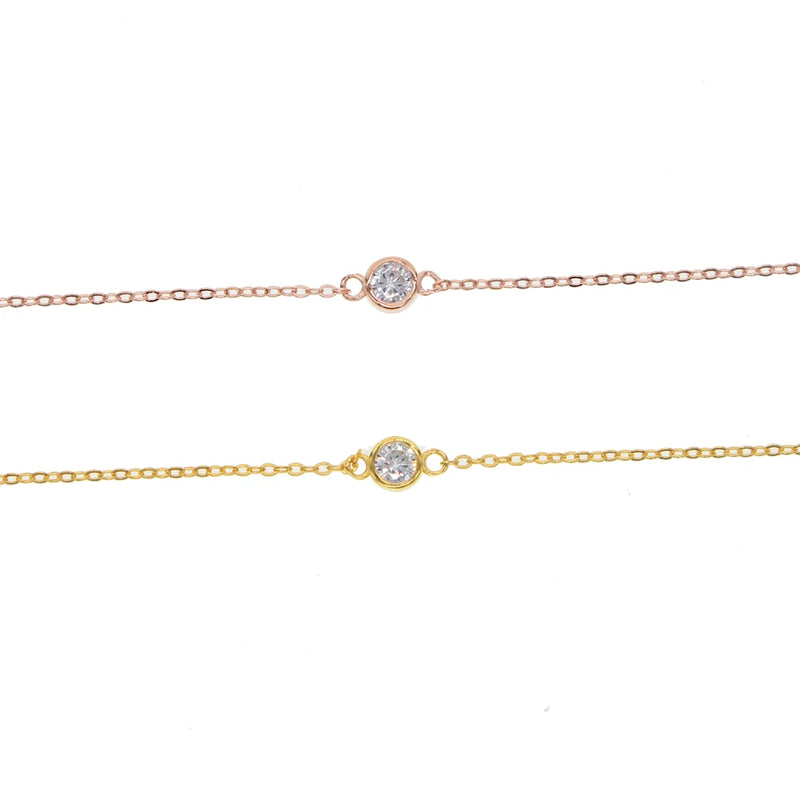 Dainty Shining CZ Zircon Crystal Bracelet 925 Silver Chain Link Charm Jewelry