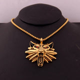 Red Stone Eye Stainless Steel Wolf Necklace Pendant