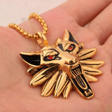 Red Stone Eye Stainless Steel Wolf Necklace Pendant