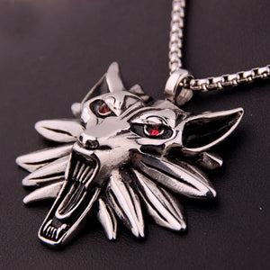 Red Stone Eye Stainless Steel Wolf Necklace Pendant