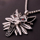 Red Stone Eye Stainless Steel Wolf Necklace Pendant