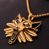 Red Stone Eye Stainless Steel Wolf Necklace Pendant