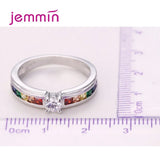 925 Silver Rainbow CZ Crystal Ring Size 5-13