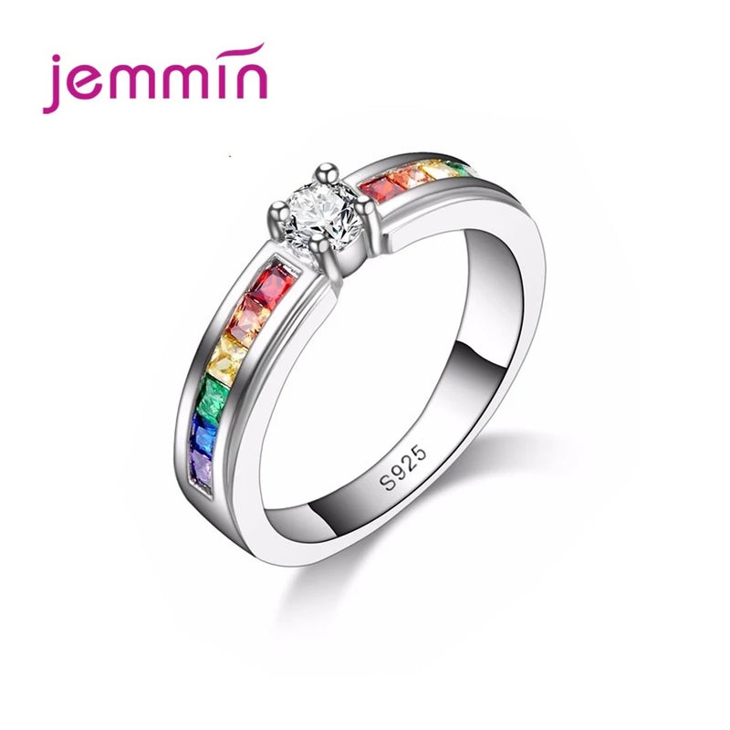 925 Silver Rainbow CZ Crystal Ring Size 5-13