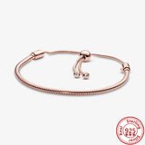 925 Silver Heart Leaves Clasp Snake Chain Bracelet for Charms Beads DIY Jewelry