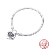 925 Silver Heart Leaves Clasp Snake Chain Bracelet for Charms Beads DIY Jewelry