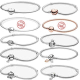 925 Silver Heart Leaves Clasp Snake Chain Bracelet for Charms Beads DIY Jewelry