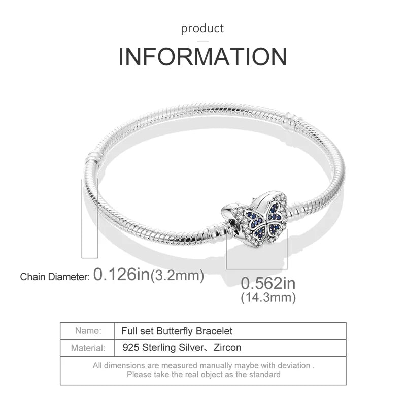 Silver 925 Chain Bracelet Colored Zirconium Heart Charm DIY Jewelry