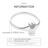 Silver 925 Chain Bracelet with Colored Zirconium Love Heart Charm