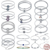 Silver S925 Women Charm Bracelet with S925 Logo DIY Charms Beads Bangle