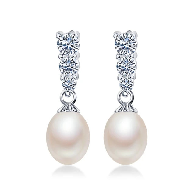 Natural Pearl Earrings S925 Sterling Silver for Wedding/Party