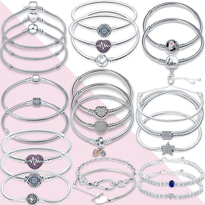 925 Silver Chain Bracelet Charm Bead DIY Jewelry Women Gift