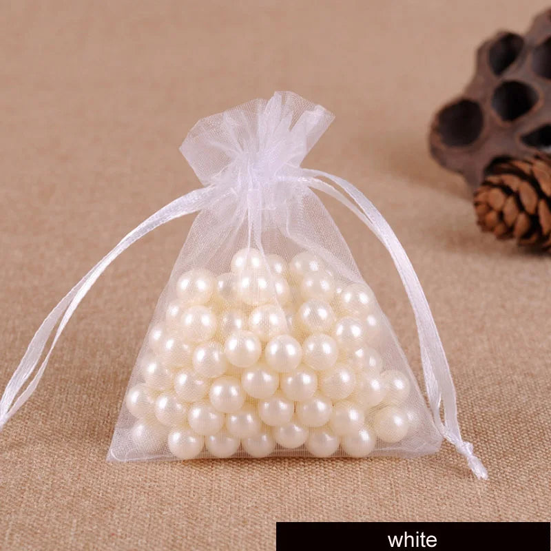 50pcs Organza Bags Jewelry Packaging Wedding Party Drawable Gift Pouches