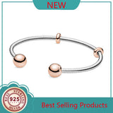 925 Silver Women's Bracelet Rose Snake Chain Bangle